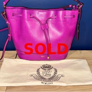 NWT Lauren Ralph Lauren Tate Drawstring Leather Hobo Bag Orchid Pink